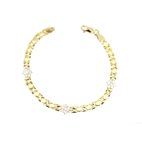 PULSERA DE DISEÑO EN ORO MATE Y BRILLO 18K CON CIRCONITAS Y CIERRE MOS