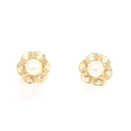 PENDIENTES MODELO ANTIGUO EN ORO MATE Y BRILLO 18K CON PERLA