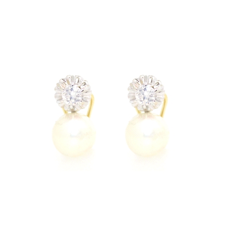 PENDIENTES EN ORO CON PERLAS Y BRILLANTES