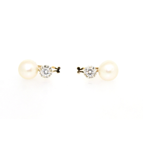 PENDIENTES EN ORO CON PERLAS Y BRILLANTES