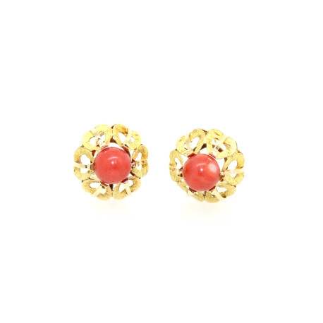 PENDIENTES ANTIGUOS EN ORO CON CORAL