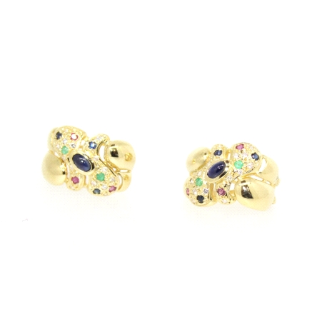 PENDIENTES EN ORO 18K CON RUBIES, ZAFIROS, ESMERALDAS Y CIRCONITAS CON