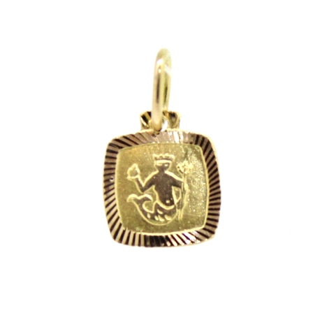 MEDALLA DEL HOROSCOPO ACUARIO EN ORO MATE Y BRILLO 18K