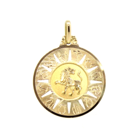 MEDALLA DEL HOROSCOPO LEO EN ORO MATE Y BRILLO 18K