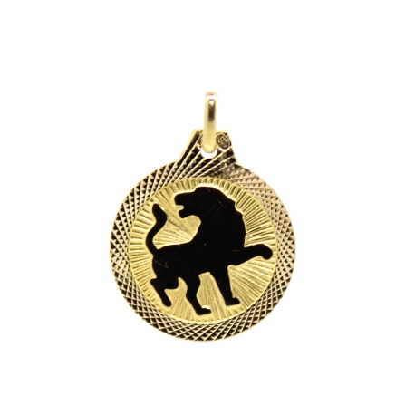 MEDALLA DEL HOROSCOPO LEO EN ORO MATE Y BRILLO 18K