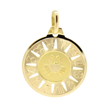 MEDALLA DEL HOROSCOPO CANCER EN ORO MATE Y BRILLO 18K