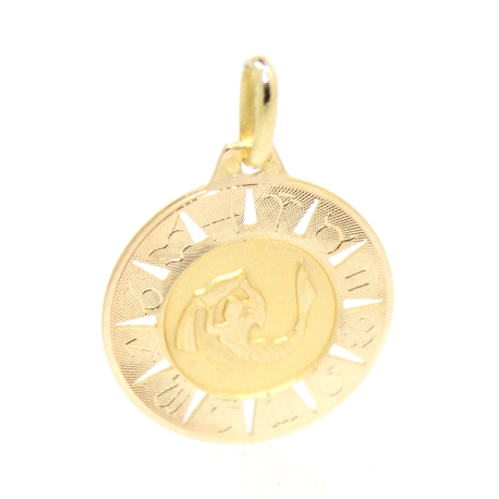 MEDALLA DEL HOROSCOPO ACUARIO EN ORO MATE Y BRILLO 18K