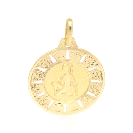 MEDALLA DEL HOROSCOPO VIRGO EN ORO MATE Y BRILLO 18K