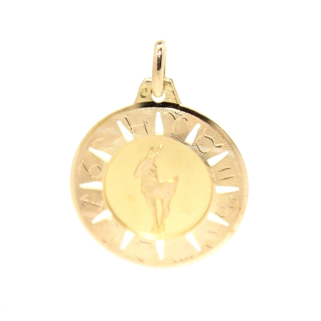 MEDALLA DEL HOROSCOPO CAPRICORNIO EN ORO MATE Y BRILLO 18K