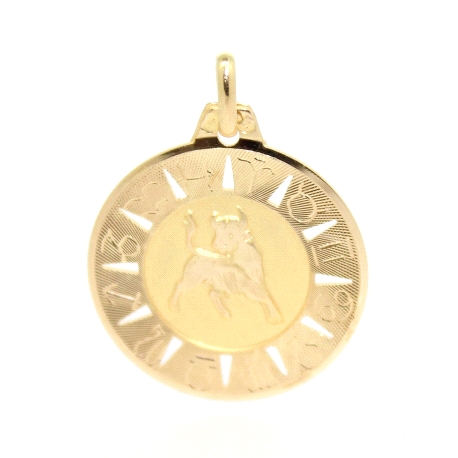 MEDALLA DEL HOROSCOPO TAURO EN ORO MATE Y BRILLO 18K