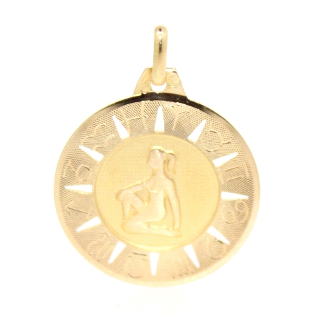 MEDALLA DEL HOROSCOPO VIRGO EN ORO MATE Y BRILLO 18K