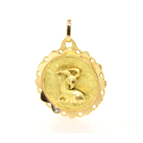 MEDALLA DE HOROSCOPO ACUARIO EN ORO MATE Y BRILLO 18K