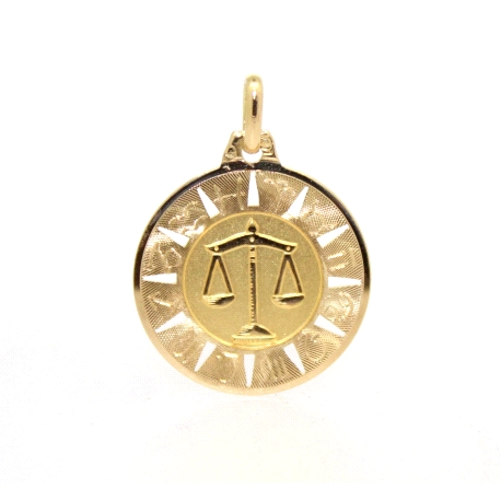 MEDALLA DE HOROSCOPO LIBRA EN ORO MATE Y BRILLO 18K