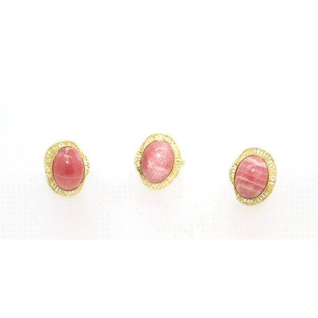 CONJUNTO DE ANILLO Y PENDIENTES EN ORO CON PIEDRA NATURAL ROSA