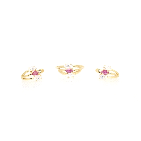 CONJUNTO DE ANILLO Y PENDIENTES EN ORO 18K CON ZAFIRO ROSADO Y CIRCONI