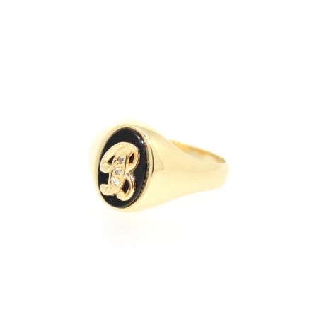 ANILLO SELLO CON LETRA 'B' EN ORO CON ONIX