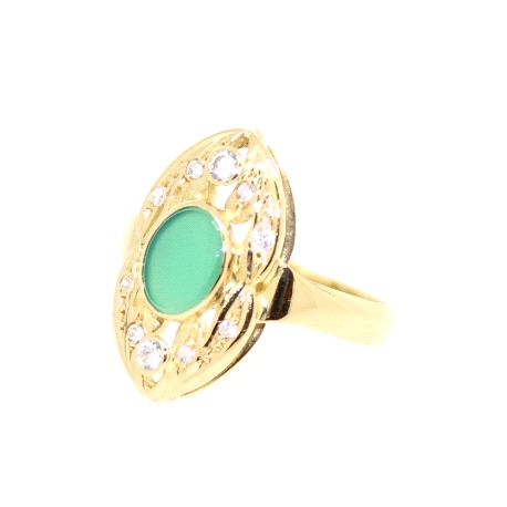 ANILLO EN ORO CON JADE Y CIRCONITAS