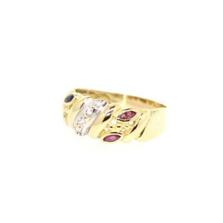 ANILLO EN ORO CON RUBIS, ZAFIROS Y CIRCONITAS