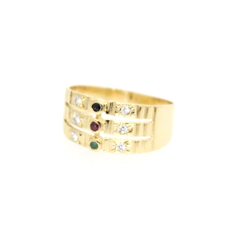 ANILLO EN ORO CON RUBI, ZAFIRO, ESMERALDA Y CIRCONITAS