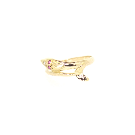 ANILLO DELFIN EN ORO CON RUBIS Y CIRCONITA