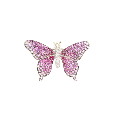 ALFILER MARIPOSA EN ORO CON DIAMANTES Y RUBIES