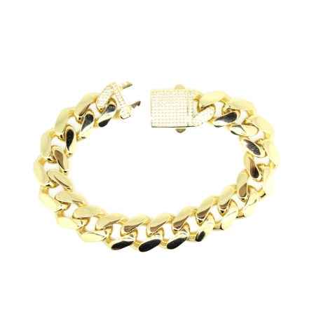 PULSERA BARBADA SEMIHUECA EN ORO 18K CON CIRCONITAS Y CIERRE CAJA