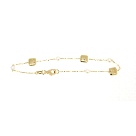 PULSERA DE DISEÑO EN ORO 18K CON PERLAS Y CIERRE MOSQUETON