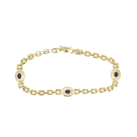 PULSERA EN ORO 18K CON ZAFIROS Y CIRCONITAS  Y CIERRE MOSQUETON