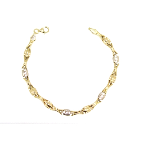 PULSERA DE DISEÑO EN DOS OROS 18K CON CIRCONITAS Y CIERRE MOSQUETON