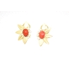 PENDIENTES  FLOR ORO 14K CON CORAL Y CIRCONITAS  CON CIERRE OMEGA