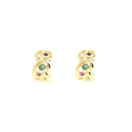 PENDIENTES EN ORO 18K CON RUBIES, ZAFIROS, ESMERALDAS Y CIRCONITAS CON