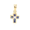 CRUZ EN ORO 18K CON DIAMANTE DE 0.07 CT Y ZAFIROS