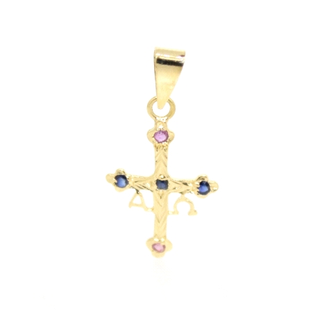 CRUZ DE LA VICTORIA EN ORO 18K CON RUBIES Y ZAFIROS