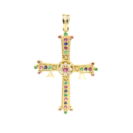 CRUZ DE LA VICTORIA EN ORO 18K CON PIEDRAS PRECIOSAS