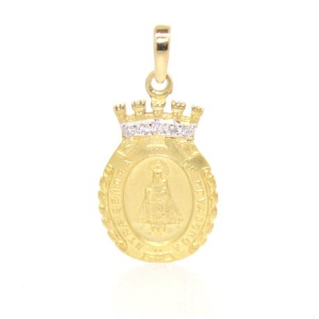 MEDALLA VIRGEN DE COVADONGA EN ORO 18K CON 0.05 CT EN BRILLANTES