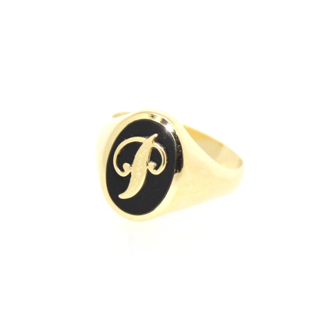 SELLO LETRA P EN ORO 18K CON ONIX