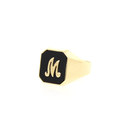 SELLO LETRA M EN ORO 18K CON ONIX