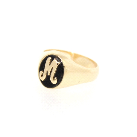 SELLO LETRA M EN ORO 18K CON ONIX