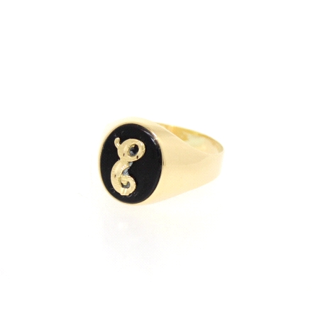 SELLO LETRA E EN ORO 18K CON ONIX